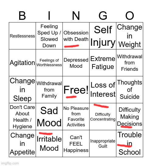 depression bingo 1 | image tagged in depression bingo 1 | made w/ Imgflip meme maker