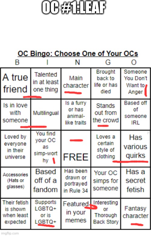 TheSuitedGayWeeb's OC Bingo | OC #1:LEAF | image tagged in jer-sama's oc bingo | made w/ Imgflip meme maker