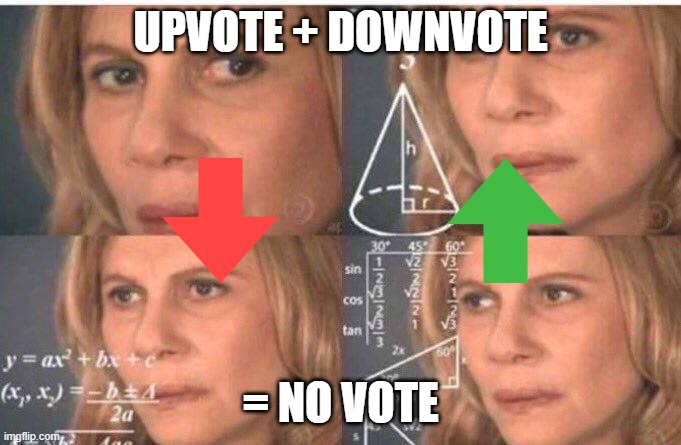 Hol' up | UPVOTE + DOWNVOTE; = NO VOTE | image tagged in math lady/confused lady | made w/ Imgflip meme maker