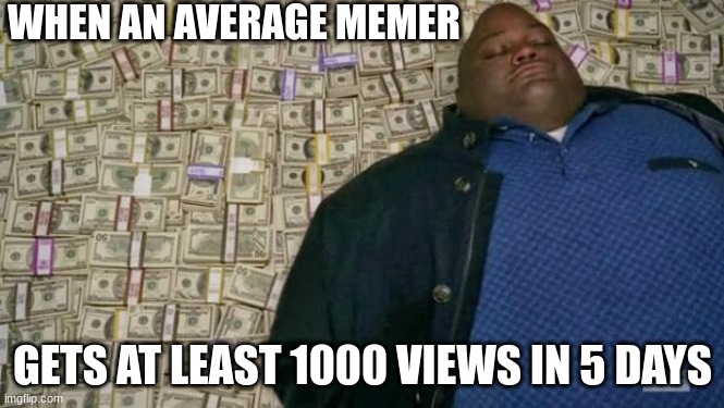 True | WHEN AN AVERAGE MEMER; GETS AT LEAST 1000 VIEWS IN 5 DAYS | image tagged in huell money,meme,so true memes | made w/ Imgflip meme maker