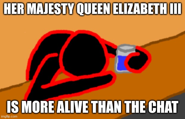 Long live the queen | HER MAJESTY QUEEN ELIZABETH III; IS MORE ALIVE THAN THE CHAT | image tagged in corrupt when dead chat xd | made w/ Imgflip meme maker