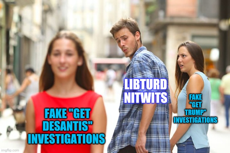 Quick!  look-ee over there! | LIBTURD NITWITS; FAKE "GET TRUMP" INVESTIGATIONS; FAKE "GET DESANTIS" INVESTIGATIONS | image tagged in libtard,dumbasses | made w/ Imgflip meme maker