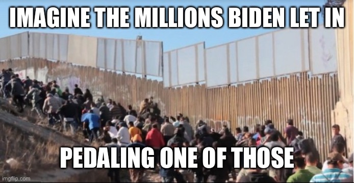 Illegal Immigrants | IMAGINE THE MILLIONS BIDEN LET IN PEDALING ONE OF THOSE | image tagged in illegal immigrants | made w/ Imgflip meme maker