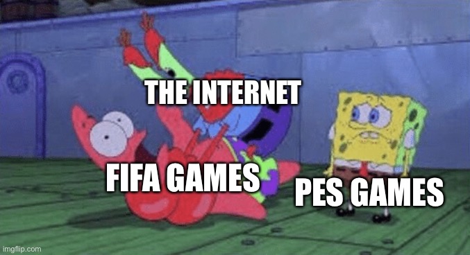 Mr. Krabs Choking Patrick | THE INTERNET; FIFA GAMES; PES GAMES | image tagged in mr krabs choking patrick,memes,gaming,funny | made w/ Imgflip meme maker