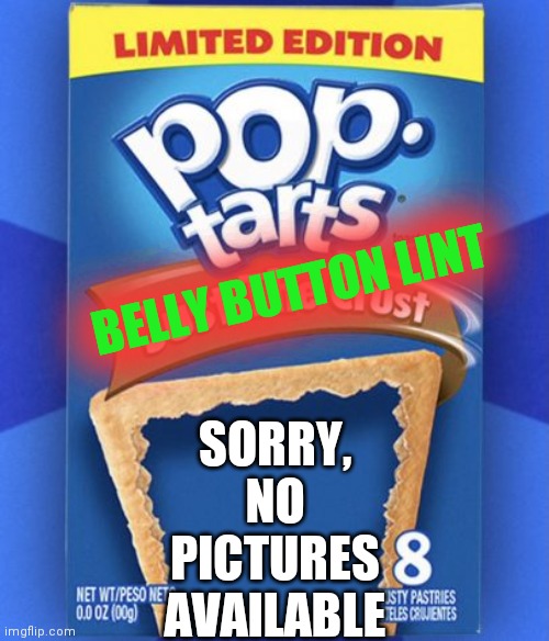Fortified With Mineral Deposits | BELLY BUTTON LINT; SORRY, NO PICTURES AVAILABLE | image tagged in pop tart | made w/ Imgflip meme maker