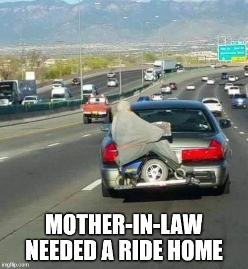 MOTHER-IN-LAW NEEDED A RIDE HOME | image tagged in durl earl | made w/ Imgflip meme maker