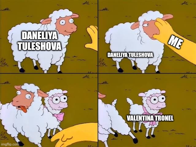 Valentina Tronel is way better than this overrated Kazakh singer |  DANELIYA TULESHOVA; ME; DANELIYA TULESHOVA; VALENTINA TRONEL | image tagged in sheep cartoon simpsons,memes,forza valentina tronel,daneliya tuleshova sucks | made w/ Imgflip meme maker