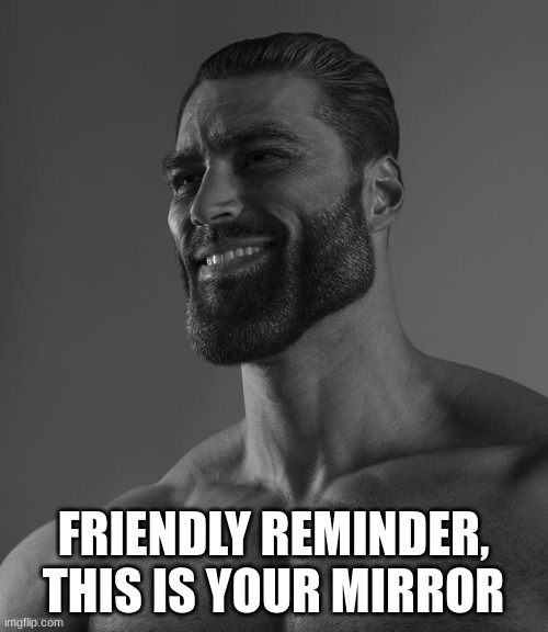 Giga Chad | FRIENDLY REMINDER, THIS IS YOUR MIRROR | image tagged in giga chad | made w/ Imgflip meme maker