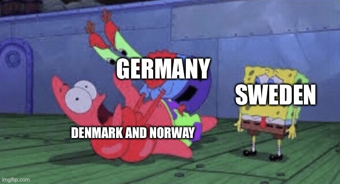 Mr. Krabs Choking Patrick | GERMANY; SWEDEN; DENMARK AND NORWAY | image tagged in mr krabs choking patrick,nazi germany,denmark,norway,sweden,ww2 | made w/ Imgflip meme maker