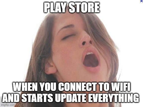 playstore | PLAY STORE; WHEN YOU CONNECT TO WIFI AND STARTS UPDATE EVERYTHING | image tagged in orgasm | made w/ Imgflip meme maker