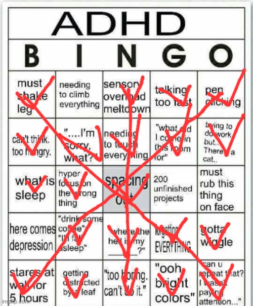 ADHD | image tagged in adhd bingo | made w/ Imgflip meme maker