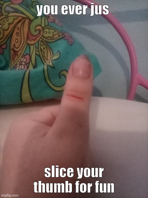 I have a high pain tolerance. | you ever jus; slice your thumb for fun | made w/ Imgflip meme maker