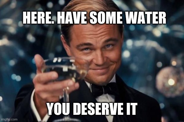 Secretly Spotchka. If you understand that reference i'll upvote all of your memes. | HERE. HAVE SOME WATER; YOU DESERVE IT | image tagged in memes,leonardo dicaprio cheers,star wars | made w/ Imgflip meme maker
