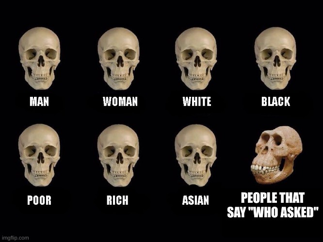 empty skulls of truth | PEOPLE THAT SAY "WHO ASKED" | image tagged in empty skulls of truth | made w/ Imgflip meme maker