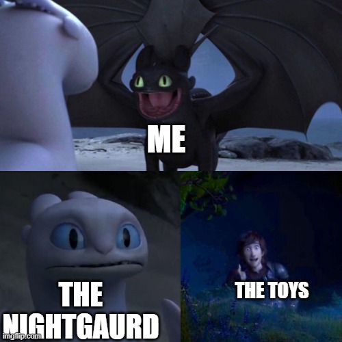 night fury | ME THE NIGHTGAURD THE TOYS | image tagged in night fury | made w/ Imgflip meme maker