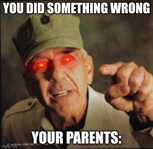 True, true. | YOU DID SOMETHING WRONG; YOUR PARENTS: | image tagged in military | made w/ Imgflip meme maker