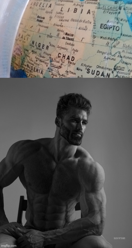Chad Africa confirmed | image tagged in giga chad,africa,geography | made w/ Imgflip meme maker