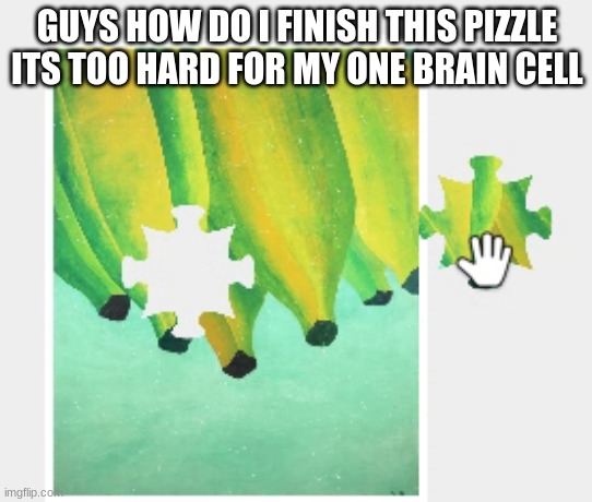GUYS HOW DO I FINISH THIS PIZZLE ITS TOO HARD FOR MY ONE BRAIN CELL | image tagged in puzzled | made w/ Imgflip meme maker