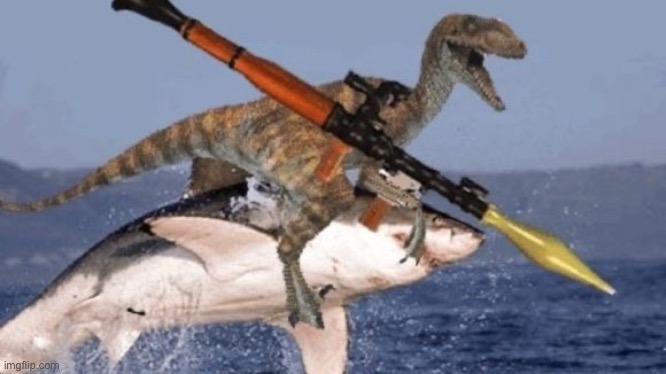 Rpg Raptor riding Shark | image tagged in rpg raptor riding shark | made w/ Imgflip meme maker