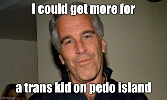 Jeffrey Epstein | I could get more for a trans kid on pedo island | image tagged in jeffrey epstein | made w/ Imgflip meme maker