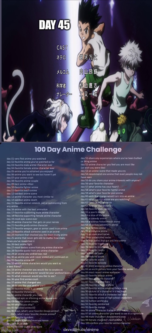 Hyori Ittai | DAY 45 | image tagged in 100 day anime challenge,hunter x hunter | made w/ Imgflip meme maker