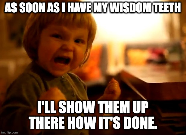 My Daughter Has Chosen the Dark Side | AS SOON AS I HAVE MY WISDOM TEETH; I'LL SHOW THEM UP THERE HOW IT'S DONE. | image tagged in my daughter has chosen the dark side,meme,first world problems,funny memes | made w/ Imgflip meme maker