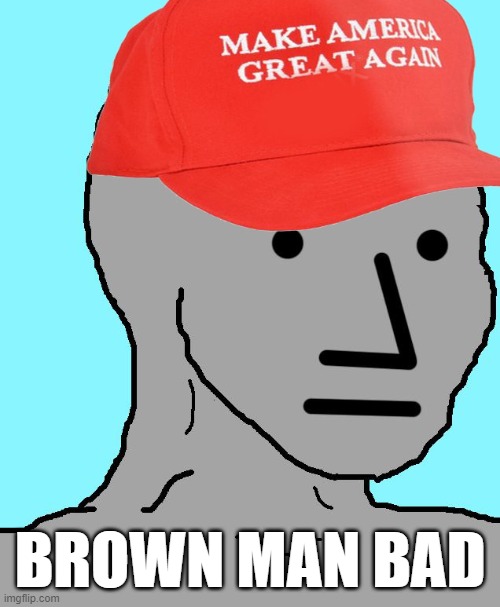 MAGA NPC | BROWN MAN BAD | image tagged in maga npc,brown,man,bad,jk,orange man bad | made w/ Imgflip meme maker