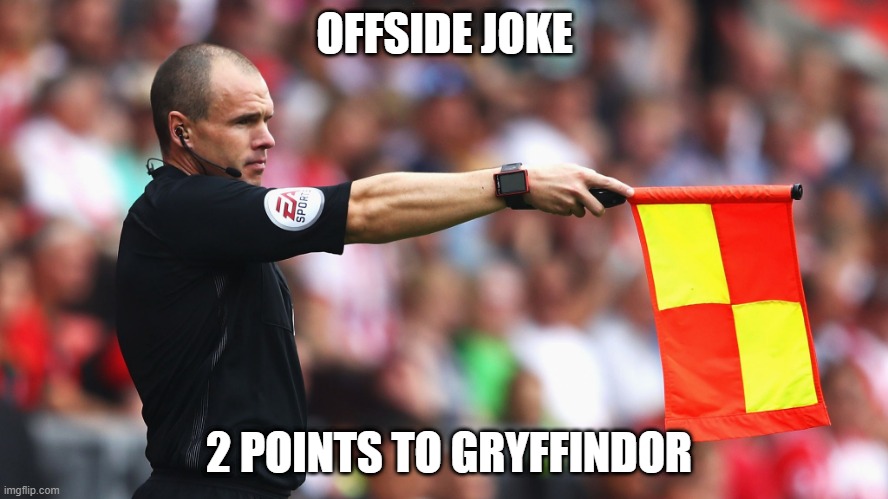 Linesman | OFFSIDE JOKE; 2 POINTS TO GRYFFINDOR | image tagged in football,harry potter | made w/ Imgflip meme maker