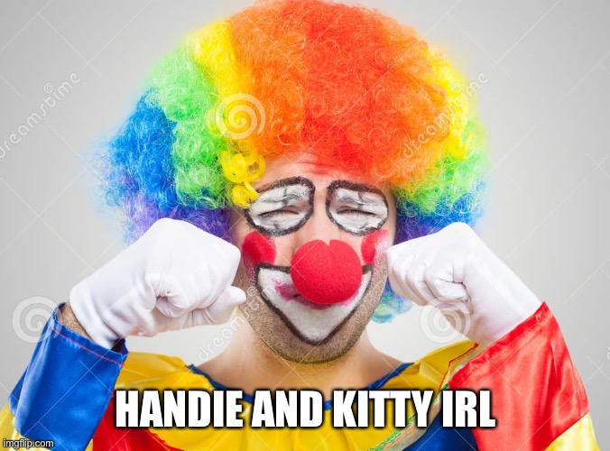 Clown crying | HANDIE AND KITTY IRL | image tagged in clown crying | made w/ Imgflip meme maker