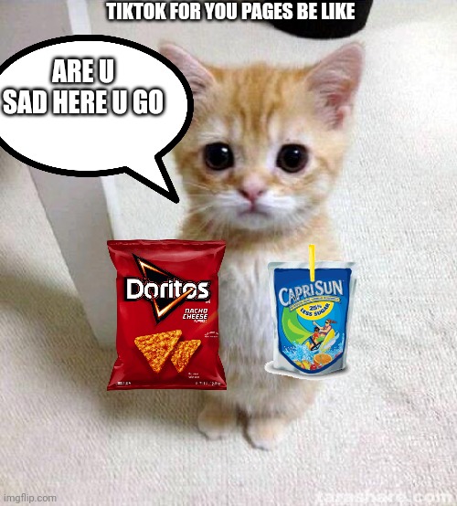 Cute Cat | TIKTOK FOR YOU PAGES BE LIKE; ARE U SAD HERE U GO | image tagged in memes,cute cat | made w/ Imgflip meme maker