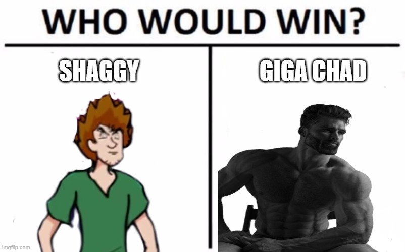 GIGA CHAD VS SHAGGY | SHAGGY; GIGA CHAD | image tagged in meme,gigachad,shaggy | made w/ Imgflip meme maker