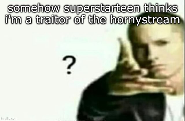 i've literally never posted anything there  or been a part of it and he thinks i became a crusader i changed my name like tf you | somehow superstarteen thinks i'm a traitor of the hornystream | image tagged in eminem lq | made w/ Imgflip meme maker
