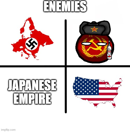 ww2 | ENEMIES; JAPANESE EMPIRE | image tagged in memes,blank starter pack | made w/ Imgflip meme maker