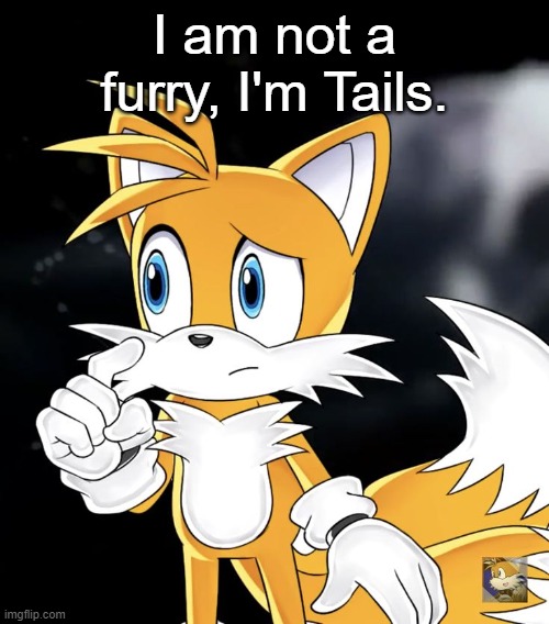 Legit not a furry | I am not a furry, I'm Tails. | image tagged in tails thinking | made w/ Imgflip meme maker