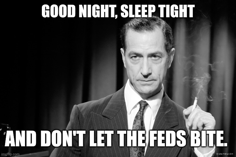 Sleep with one eye open | GOOD NIGHT, SLEEP TIGHT; AND DON'T LET THE FEDS BITE. | image tagged in good night and good luck | made w/ Imgflip meme maker