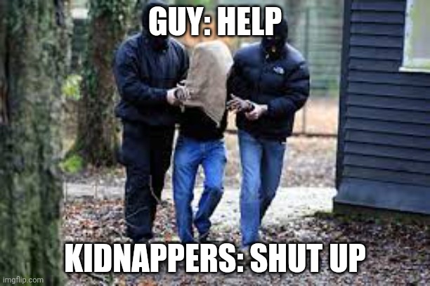 Kidnapping | GUY: HELP; KIDNAPPERS: SHUT UP | image tagged in kidnapping | made w/ Imgflip meme maker