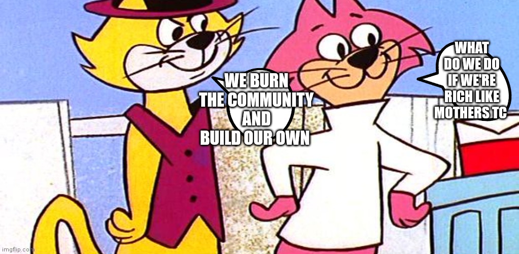Top cat | WHAT DO WE DO IF WE'RE RICH LIKE MOTHERS TC; WE BURN THE COMMUNITY AND BUILD OUR OWN | image tagged in funny memes | made w/ Imgflip meme maker