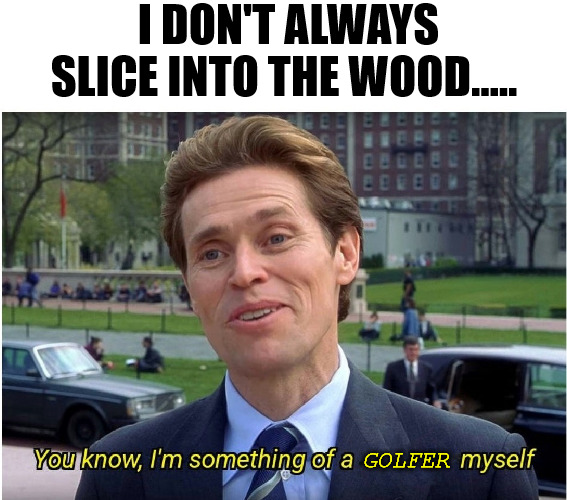 YOU KNOW GOLFING IS ONE OF MY MANY HOBBIES! | I DON'T ALWAYS SLICE INTO THE WOOD..... GOLFER | image tagged in you know i'm something of a _ myself | made w/ Imgflip meme maker