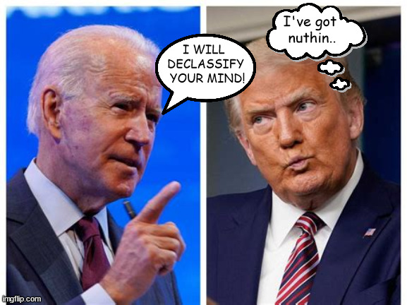 Presidentially Declassified. | I've got
 nuthin.. I WILL 
DECLASSIFY
 YOUR MIND! | image tagged in joe biden,donald trump,maga,double agent,patriot | made w/ Imgflip meme maker