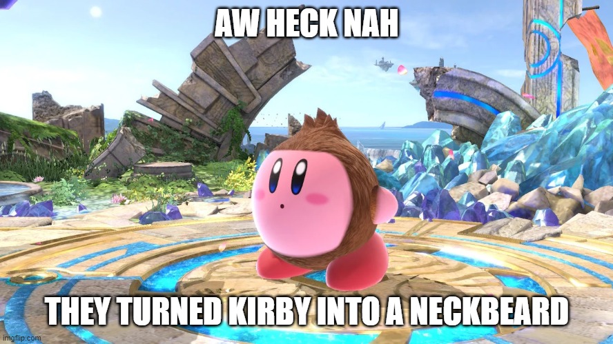 Eating DK really transformed him... | AW HECK NAH; THEY TURNED KIRBY INTO A NECKBEARD | image tagged in kirby,donkey kong,neckbeard,super smash bros | made w/ Imgflip meme maker