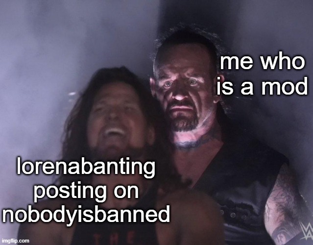 he wants mod, I said no | me who is a mod; lorenabanting posting on nobodyisbanned | image tagged in undertaker | made w/ Imgflip meme maker