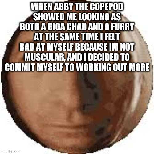 i dont know whether to thank vonel or be angry at him lmfao | WHEN ABBY THE COPEPOD SHOWED ME LOOKING AS BOTH A GIGA CHAD AND A FURRY AT THE SAME TIME I FELT BAD AT MYSELF BECAUSE IM NOT MUSCULAR, AND I DECIDED TO COMMIT MYSELF TO WORKING OUT MORE | image tagged in ball goodman | made w/ Imgflip meme maker