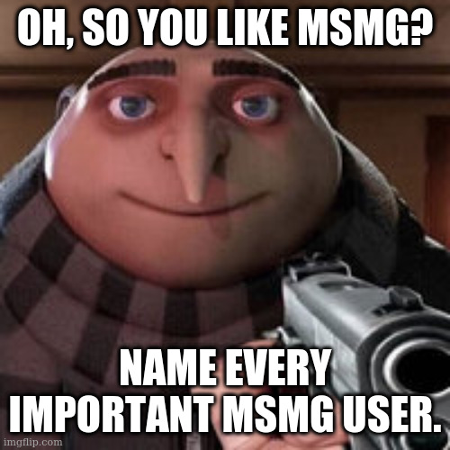 Oh so you like X? Name every Y. | OH, SO YOU LIKE MSMG? NAME EVERY IMPORTANT MSMG USER. | image tagged in oh so you like x name every y | made w/ Imgflip meme maker