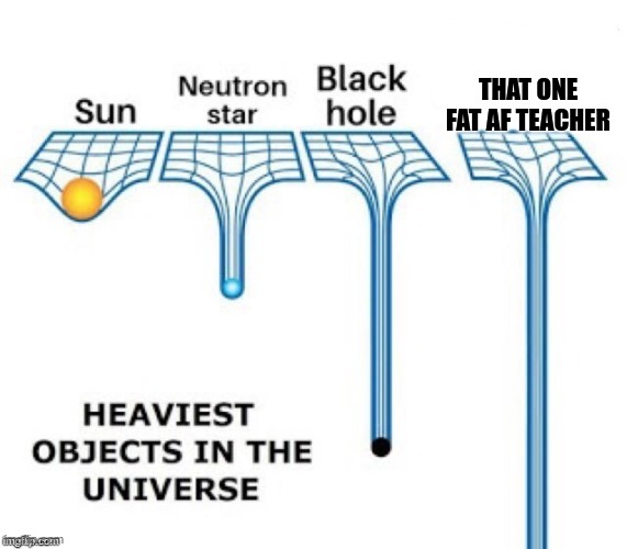 heaviest objects in the universe | THAT ONE FAT AF TEACHER | image tagged in heaviest objects in the universe,fat woman,fun,true story bro | made w/ Imgflip meme maker