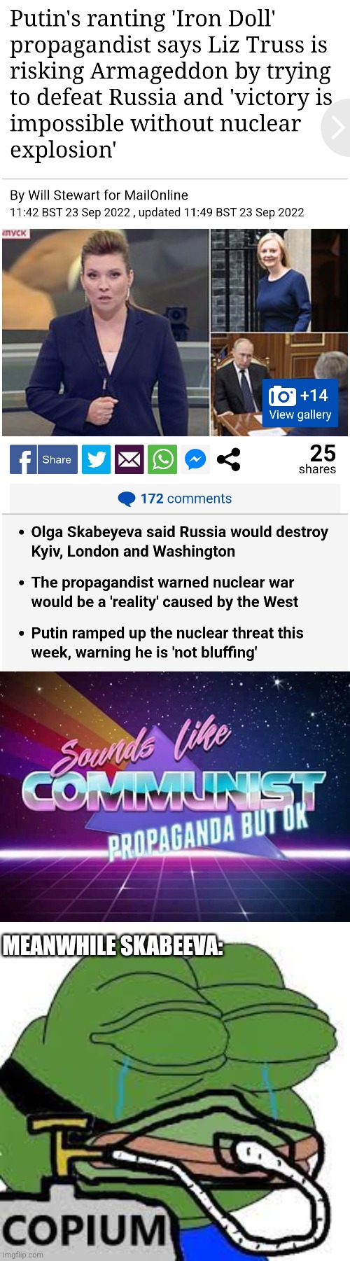 WARNING! RUSSIA HAS GONE MAD. AGAIN, AGAIN AND AGAIN! | MEANWHILE SKABEEVA: | image tagged in russia,ukraine,propaganda,hysteria,bruh,memes | made w/ Imgflip meme maker