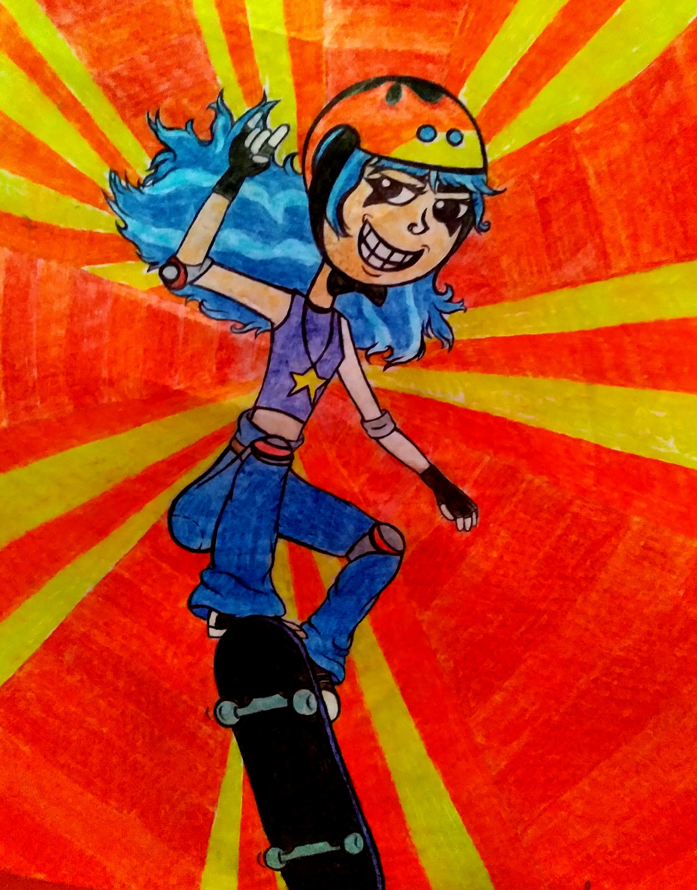 Skateboard girl drawing (a character my friend created) Blank Meme Template