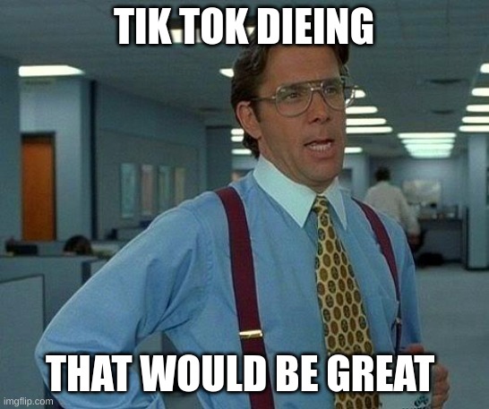 That Would Be Great Meme | TIK TOK DIEING THAT WOULD BE GREAT | image tagged in memes,that would be great | made w/ Imgflip meme maker