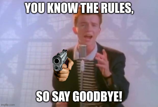 Rick Astley | YOU KNOW THE RULES, SO SAY GOODBYE! | image tagged in rick astley | made w/ Imgflip meme maker
