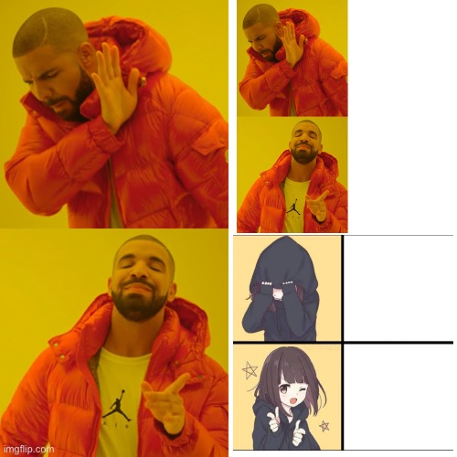 Anime is undefeatable | image tagged in memes,drake hotline bling,anime drake | made w/ Imgflip meme maker