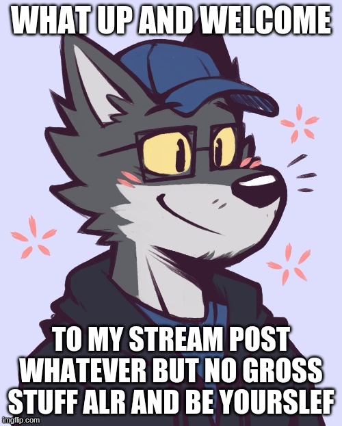 weeee | WHAT UP AND WELCOME; TO MY STREAM POST WHATEVER BUT NO GROSS STUFF ALR AND BE YOURSLEF | image tagged in heheheh | made w/ Imgflip meme maker